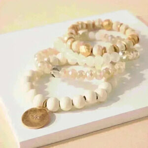 Wood Glass Layered Charm Bracelet